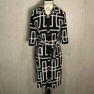 White House Black Market Chic Black and White Geometric Dress Size 2